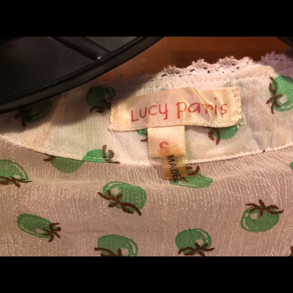 Cute Sheer Novelty Print Blouse -Green Tomatoes - Picture 2 of 8